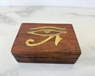 Lot 6337  Eye of Horus Brass Inlaid Wooden Trinket Box