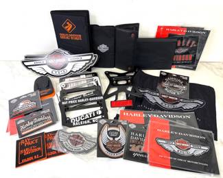 Lot 6094  Harley Davidson Accessories  Kickstand PadsPatchesPlaquesFlagsMap More