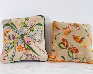 Lot 6537  Colorful Floral Needlepoint Pillows