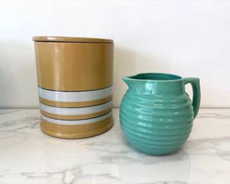 Lot 6519  Over and Back Yellow Ware Pitcher Crock Canister