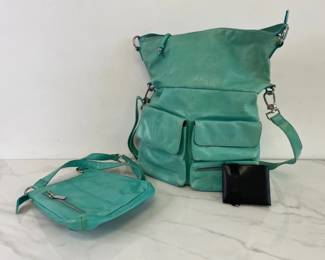 Lot 6056  Hobo International Teal Leather Crossbody Purses Leather Wallet