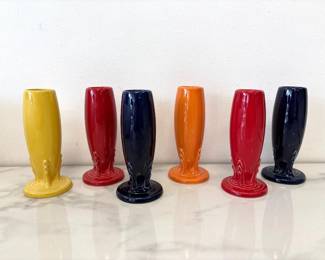 Lot 6514  Fiesta HLC  6 in Bud Vases  Cobalt Blue  Red  Orange  Yellow