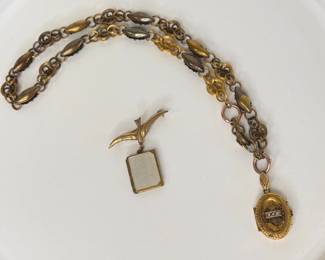 Lot 6629  Vintage Locket Necklace Pin Brooch  Costume Jewelry