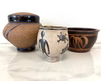 Lot 6567  Studio Pottery Lidded Jar Cup Small Planter