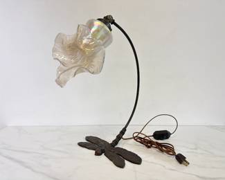 Lot 6617  Cast Iron Dragonfly Lamp  Glasshouse Art Glass