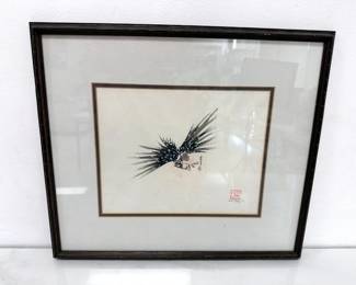 Lot 6264  Vintage WS Choy Signed  Bird  Sumi Art Painting