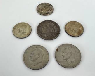 Lot 6333  US Coins  1921 Morgan Silver Dollar 1964 JFK Half Dollar 1967 1969 JFK Half Dollar 1970s Ike Dollars