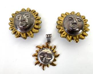 Lot 6109  Sterling Silver Mexico Sun Earrings Pendant