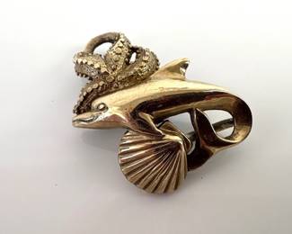 Lot 6115  14K Gold StarfishDolphinShell Slide Pendant
