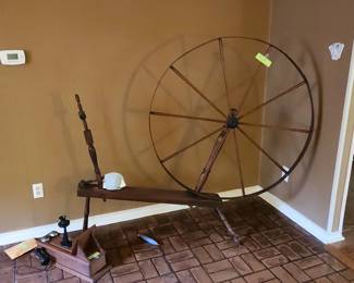large antique primitive spinning wheel 