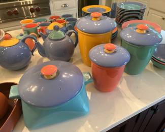 Colorways canister set, teapots, and dutch oven by Yo Han Lindt