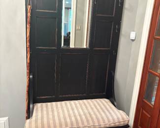 Entryway bench with coat hooks drawers