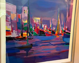 "Bateaux dans la rade rose" by Marcel Mouly - serigraph signed and numbered and nicely framed