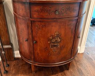 Ethan Allen demi-lune cabinet with hand-painted details