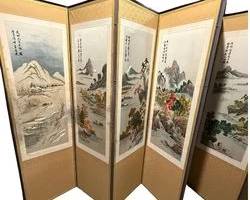 Chinese Embroidered Silk Screen, Eight Panels