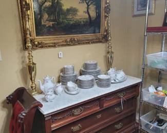 Antique Victorian Eastlake Walnut Dresser w/Marble Top