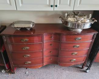 Vintage Dixie Furniture 12-Drawer Dresser, Vintage Silver-Plated Rotating Buffet Server