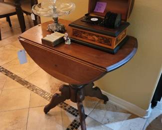 Vintage Drop-Leif Table, Vintage Reuge Music Treasure Chest, Vintage Epergne Centerpiece