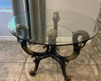Round Gold Colored Metal Accent Table