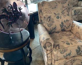 Floral Swivel Reclining Rocker, Round Table And One Piece Of Decor