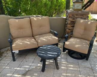 Loveseat, Swivel Chair And Table