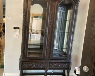 Large Lighted Scrolled Curio Cabinet