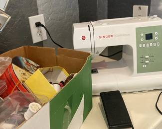 Singer Confidence Sewing Machine And Box Of Thread And Supplies