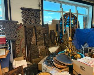 Ornate Carved Hard Wood and Stained Glass