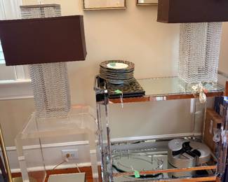 Mirror bar cart, mirrored trays and mirrored jewelry box