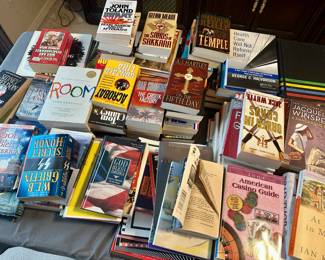 Hardcover books, DVDs ($2.00 each), paperback books, CD's, VHS tapes ($1.00 each)