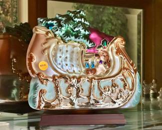 Vintage Mercury Glass Christmas sleigh centerpiece. $25.00