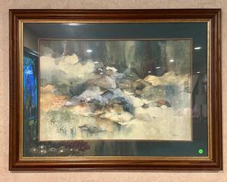 Framed abstract mixed media art. $50.00