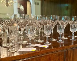 9 Waterford wine glasses ($100.00 set), 7 Waterford cordials ($100.00 set)