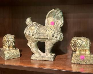 Chinese Tang style horse figure ($10.00), pair of elephant bookends ($10.00 pair)