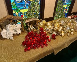 Nativity sets ($10.00 to $25.00), Christmas ornaments