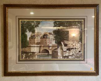 Framed artwork depicting Pont Neuf, Paris. $25.00