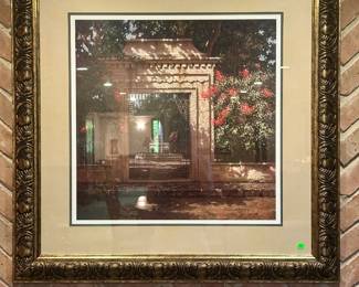 Framed European garden scene. $50.00