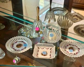 Reticulated porcelain dishes ($5.00 each), crystal bell ($10.00)