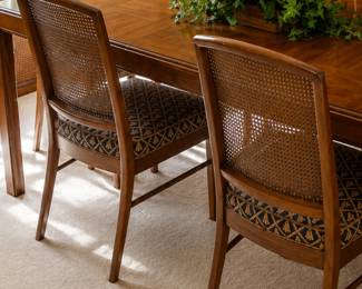 Vintage Drexel Heritage table with two leaves and 6 Drexel cane back chairs. $950 for the set