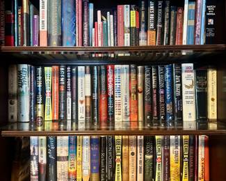 Hardcover books, DVDs ($2.00 each), paperback books, CD's, VHS tapes ($1.00 each)