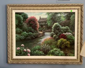 Henry Peters oil landscape with a stone building.