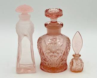 (3) Pink Art Deco Perfume Bottles Feat Stickered Silvestri