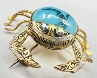 Vintage Damascene Crab Brooch — Spanish Jewelry