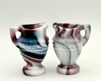 (2) vintage Imperial purple slag glass mini pitchers
