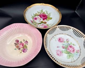 (3) Stunning Antique Floral Bowls Altenburg China stamped bowl Carl Schumann Bavaria porcelain Stamped bowl C.C. Thompson Pottery Company Bowl No chips or cracks