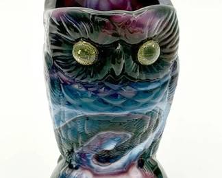 Marked Vintage Imperial Slag Glass Amethyst Owl
