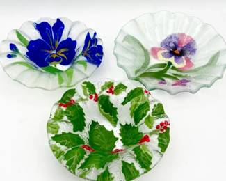 (3) Signed Sydenstricker Glass Floral Dishes