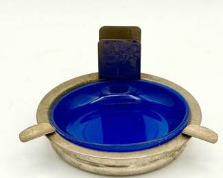 Vintage Ash Tray With Cobalt Glass
