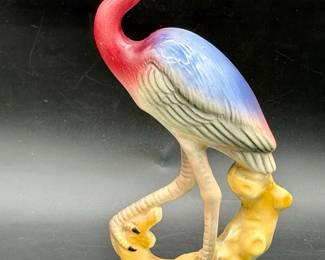 Signed vintage ceramic heron figurine