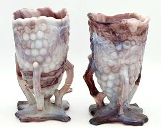UV Reactive (2) vintage Northwood Purple Slag Glass vases